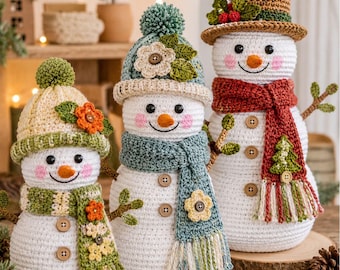 Haakpatroon voor een sneeuwpop, Sneeuwpopfamilie PDF, Kerstdecoratie met haken, Wintersneeuwpoppatroon, Feestelijke huisdecoratie, Amigurumi digitale PDF