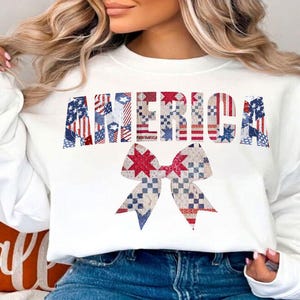 Patriotic America Patchwork Png, 4th of July Shirt Design, Red White Blue Bow Graphic, Trendy Png, America Png, Jesus Png, Tshirt Png