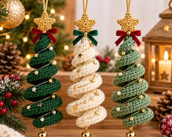 Haakpatroon voor een kerstboomversiering, spiraalvormige kerstboom (PDF), feestdecoratie, hangende kerstversiering, doe-het-zelf haakpatroon, direct te downloaden