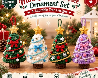 Haakpatroon voor kerstboomversiering, mini-boompje (PDF), kerstdecoratie, kerstversieringenset, haakpatroon voor een kerstboom, direct te downloaden (PDF)