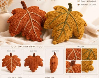 Autumn Leaf Pillow Crochet Pattern PDF, Fall Home Decor, Leaf Cushion Pattern, Cozy Crochet Pillow, Thanksgiving Decor, Digital Download