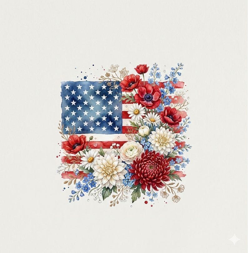 Floral American Flag PNG, 4th of July PNG, America Png, Patriotic PNG ...