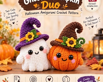 Haakpatroon voor spook en pompoen, Halloween amigurumi PDF, Haakpatroon voor spook, Haakpatroon voor pompoen, Herfstdecoratie, Direct te downloaden PDF