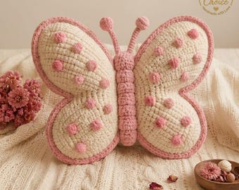 Haakpatroon voor een vlinderkussen (PDF), haakpatroon voor een amigurumi vlinder, handleiding voor een speelgoedvlinder (PDF), pastelkleurige gehaakte pluche vlinder, digitale download