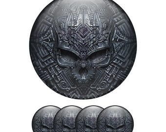 Skull Wheel Center Cap Stickers Set of 4, 3D Domed Rim Decals, Custom Car Emblem, Glossy Hubcap Stickers
