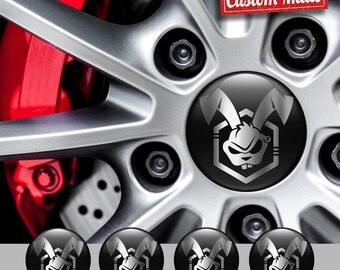 4pcs 3D Domed Wheel Center Cap Stickers – Custom Rabbit Logo Decals – Epoxy Resin Rim Emblems – Waterproof Hubcap Stickers