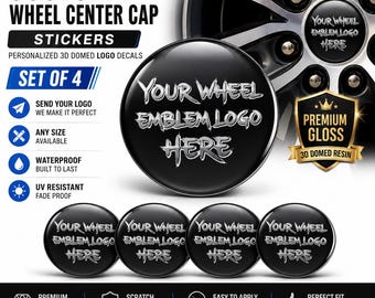 Custom Wheel Center Cap Stickers, Personalized 3D Domed Logo Decals, Car Enthusiast Gift Set of 4