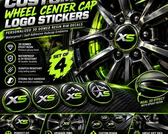 Custom Wheel Center Cap Logo Stickers (Set of 4) | Personalized 3D Domed Resin Rim Decals | Waterproof Self-Adhesive Hubcap Emblems