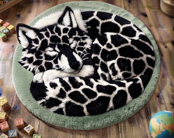 Hand tufted Sleeping Giraffe.Round Wool Rug, Cute Girraffe Kids  Carpet, Cozy Nursery Decor, Animal Area Rug.cute Sleeping Girraffe Size 5/5