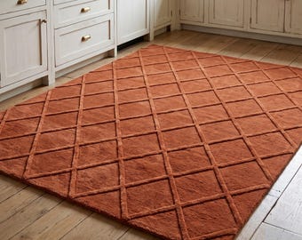 Handtuftad terrakottamatta för barn, modern geometrisk barnrumsmatta, mjuk ullmatta, rostfärgad sovrumsmatta 2,4x3 meter, babyrumsinredning