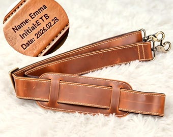 Personalized Leather Shoulder Strap Retro Wide Purse Strap with Pad Customizable Bag Accessory Gift