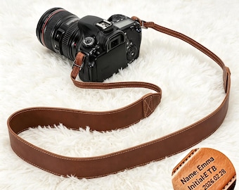 Personalized Leather Camera Strap, Retro Crazy Horse Photography Strap, Wide Travel Camera Accessory
