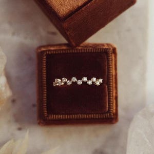 Round Cut Moissanite Wedding Band, Zig Zag 14k Yellow Silver Stacking Ring, Unique Engagement Band For Her, Customized Promise Ring