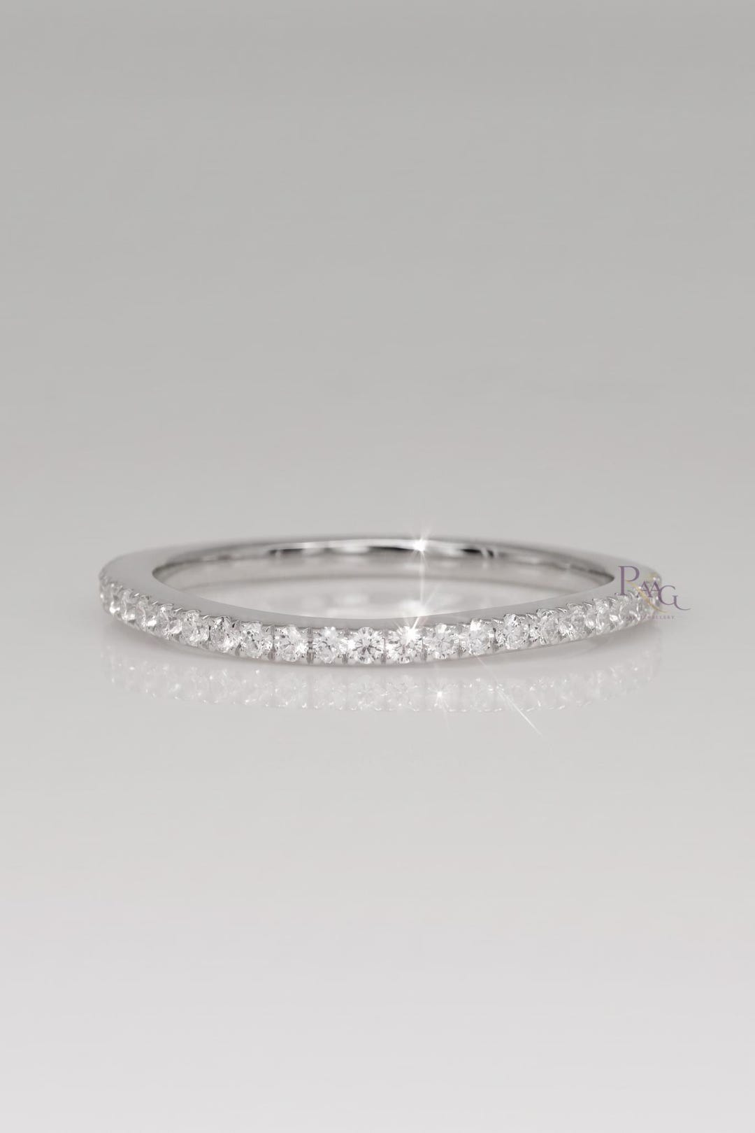 Diamond Wedding Band 10K 14K 18K Solid Gold Stacking Ring Half Eternity ...