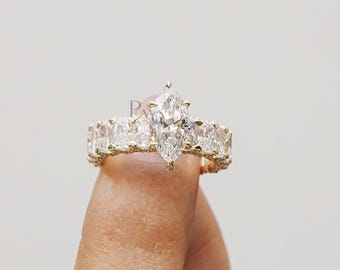 Obrączka z diamentami hodowanymi laboratoryjnie, obrączka ślubna z okrągłymi diamentami markizy, prawdziwy diament laboratoryjny, pierścionek rocznicowy, zestaw ślubny, pierścionek na prezent dla niej