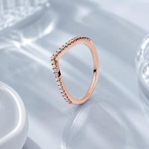 sparkling wishbone pandora rose gold plated ring sz 7 new!, gifts for her, minimalist Jewelry, Mother's Day Gift
