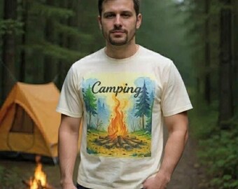 Camping Campfire large size Tee | Retro Forest Outdoor Shirt