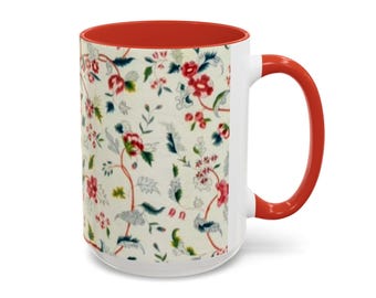 Red Accent, Floral Design Coffee Mug 15oz