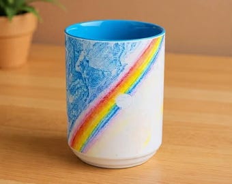 15 oz  blue accent, Rainbow with Moon design Mug