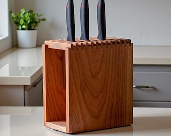 Solid Wood Knife Block, Minimalist Japanese Organizer, Rustic Kitchen Storage