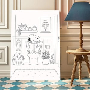 Quadro da parete per il bagno con Snoopy, decorazione divertente per il bagno, disegno minimalista, stampa incorniciata per il bagno, decorazione carina per il bagno, regalo per gli amanti dei cani