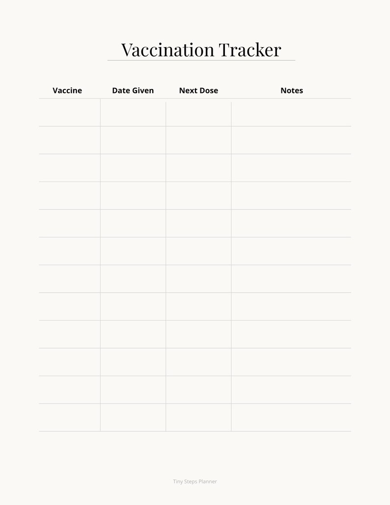 Baby Vaccination Tracker Printable | Immunization Record Log | Baby ...