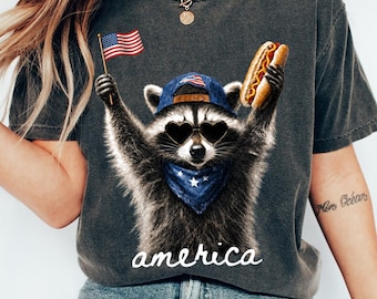 Comfort Colors® Feral & Free Racoon Shirt, 4th of July Shirt, USA Independence Day Shirt, Funny Raccoon Tee, Patriotic Shirt, July 4th Gift