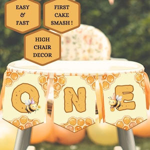 Primer cumpleaños del bebé: Banner imprimible para silla alta, decoración con temática de abejas, ideal para sesiones de fotos de cumpleaños. Listo para imprimir. Descarga instantánea.