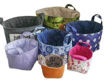 Patrón de costura para cesta de tela: 7 tamaños, bolsa con cordón forrada (patrón PDF)