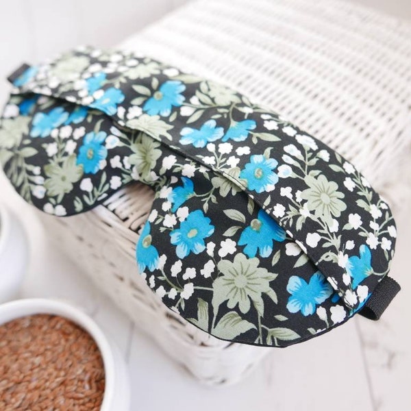 Weighted Eyemask, Flowers, Washable Cover,Aromatherapy Lavender Flaxseed, Adjustable Sleep Mask Made by SleepingOwl