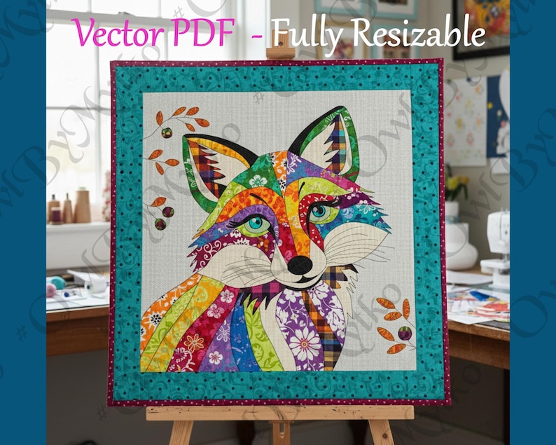 Patrón de costura para edredón con apliques de zorro: Plantilla PDF para principiantes (A4, Carta EE. UU.) imagen 1
