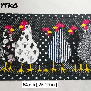Cómo coser un camino de mesa con apliques de pollo: tutorial de costura paso a paso, patrón/plantillas PDF A4, tamaño carta de EE. UU., descarga instantánea