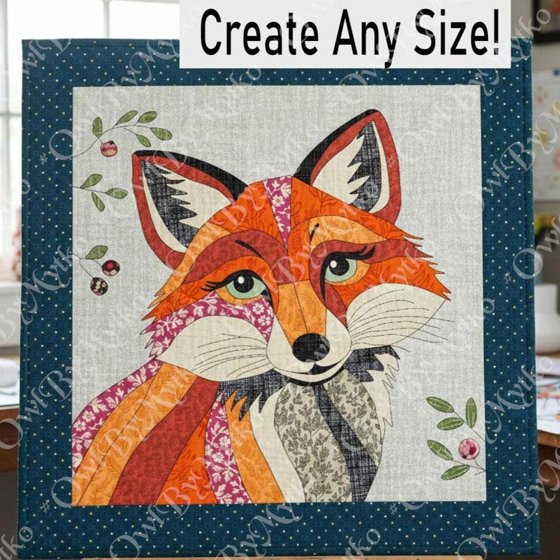 Patrón de costura para edredón con apliques de zorro: Plantilla PDF para principiantes (A4, Carta EE. UU.) imagen 3