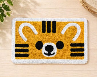 Tufted Cat Face Rug, Kawaii Animal Doormat, Plush Non-Slip Bath Mat, Bedroom Decor