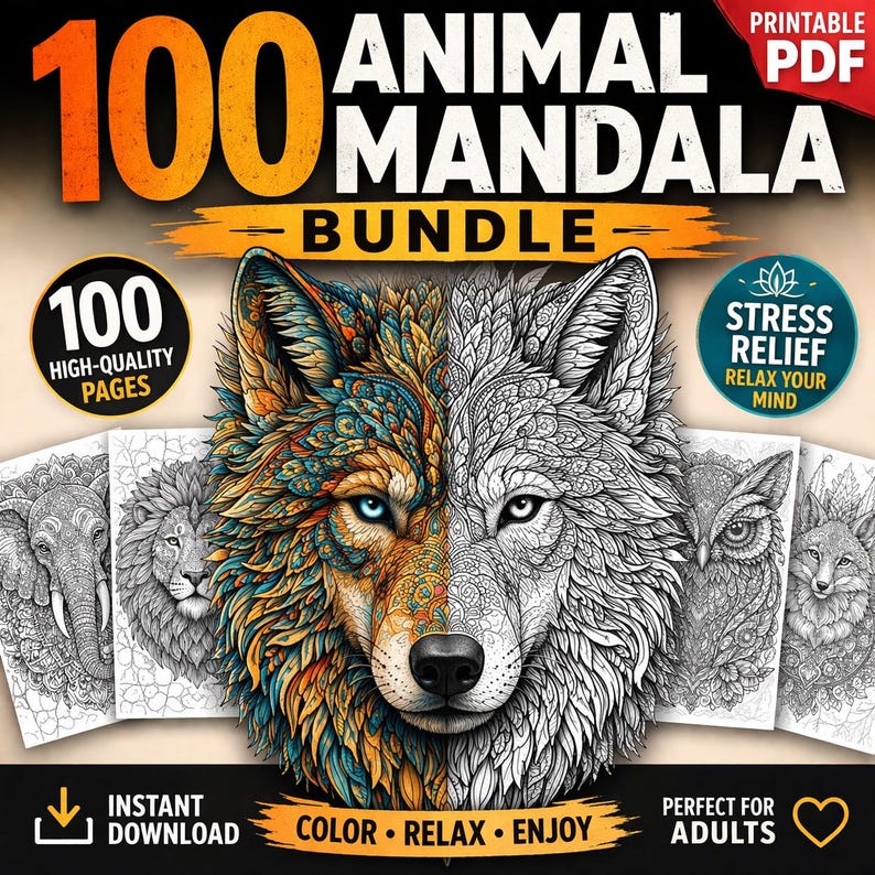 100 Printable Animal Mandala Coloring Pages PDF | Instant Download ...