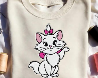 Marie Cat Embroidery Design, Cute Aristocats Machine Embroidery File, Magical White Kitten Bow Stitch, Disney Digital Download Pattern