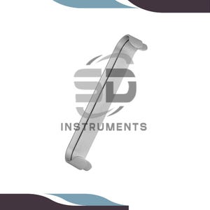May include: A stainless steel surgical retractor with a curved, elongated design. The retractor has rounded ends and a central, flat section. The text "INSTRUMENTS" is visible in the image.