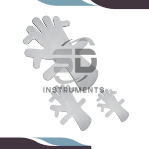 May include: Three silver-colored surgical instruments in a hand shape. The instruments are arranged on a white background. The text "INSTRUMENTS" is visible at the bottom of the image.