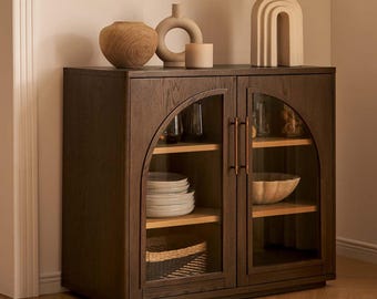 Display item only/Modern Wood Cabinet with Glass Doors