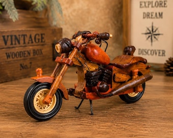 Handmade Wooden Motorcycle Model, Rustic Vintage Decor, Collectible Figurine, Desktop Ornament, Gift for Men & Fathers Day