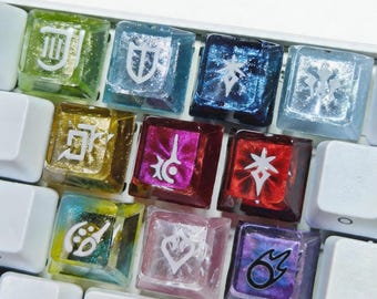 Juego de teclas de Final Fantasy, teclas artesanales de resina, teclas FF14, teclas Escape personalizadas hechas a mano, teclas para teclado de juegos, teclas transparentes bonitas