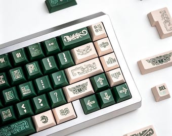 Juego de teclas PBT con diseño de bronce, teclas MDA verdes, juego completo de teclas personalizadas para teclado, teclas novedosas de estilo artesanal.