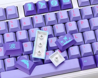 Juego de teclas Vaporwave PBT Perfil OEM Teclas moradas Juego de teclas de anime personalizadas Juego de teclas de teclado completo Juego de teclas lindas