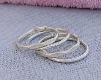 Handmade 925 Sterilng Silver Ring, Stacking Ring SetOf 4, All Different Band, stacking Ring sets, Anniversary Gifts, Hammered silver Band