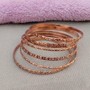 Pulsera 100% de cobre puro macizo, cobre martillado, retorcido y minimalista, brazalete de cobre, juego de 6 brazaletes, brazalete hecho a mano, pulsera de diseño