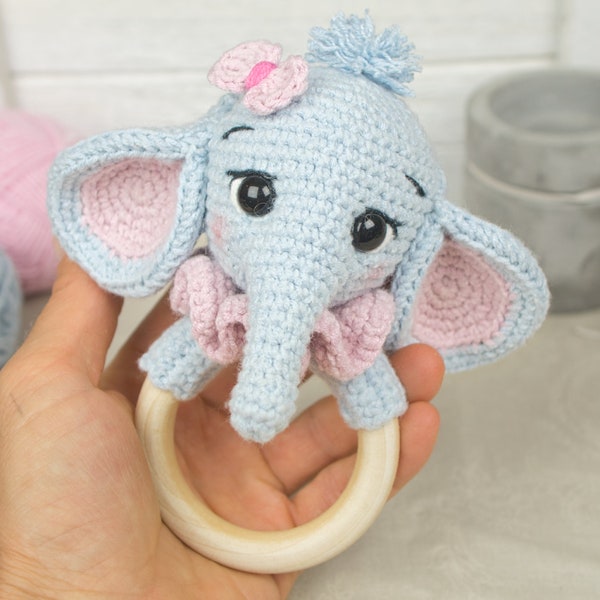 Baby Rattle Elephant baby Bella - PDF Crochet pattern