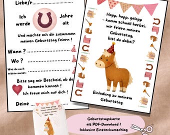 Inbjudningskort till barnkalas inkl. kuvert | Mall för gör-det-själv-pynt | Digitalt inbjudningskort till fest | PDF direktnedladdning