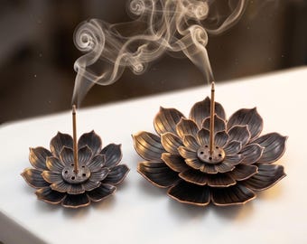 Personalized Lotus Incense Holder with Custom Wooden Box Metal Ash Catcher Stick Incense Burner Meditation Gift Spiritual Yoga Decor