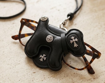 Collar portagafas de cuero grabado a medida, cadena de sujeción para gafas de estilo vanguardista