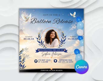 Viering van het leven ballon release flyer sjabloon, herdenkingsuitnodiging (digitale download)